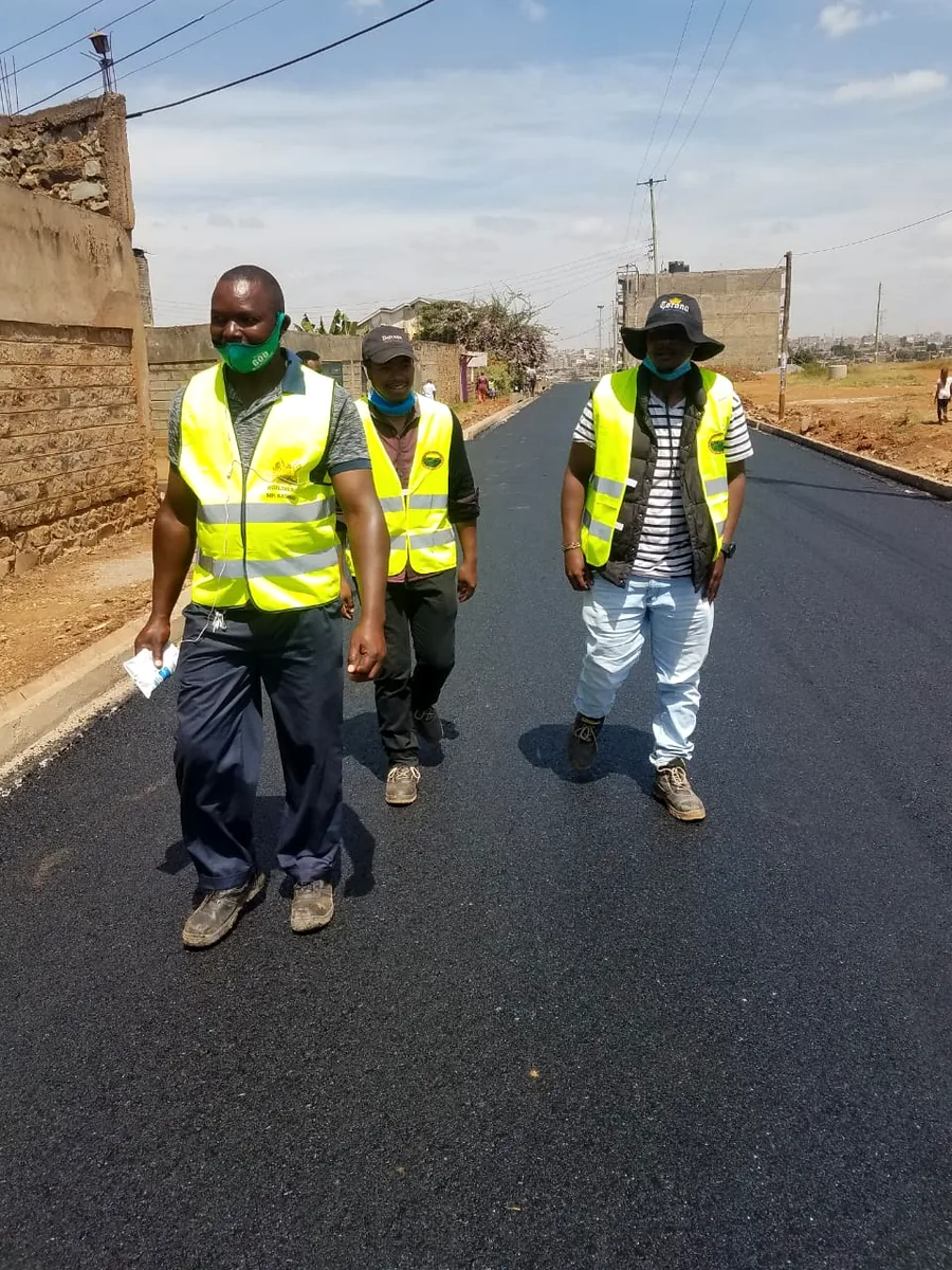 Site inspection on a newly laid asphalt carriageway